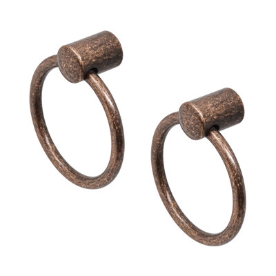 DecorAndDecor - LANCER Antique Copper Finger Pull Swing Ring Cabinet Knob Handles - Pair