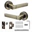 DecorAndDecor - Lumina Antique Brass Passage Door Lever Handles - Latch Kit Set