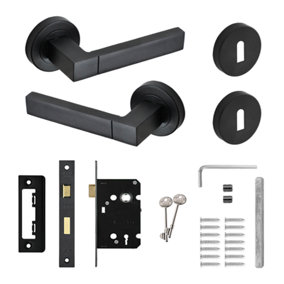 DecorAndDecor - Lumina Matt Black Privacy Door Lever Handles - Sash Lock Kit Set