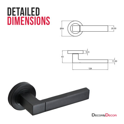 DecorAndDecor - Lumina Matt Black Privacy Door Lever Handles - Sash Lock Kit Set