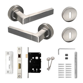 DecorAndDecor - Lumina Satin Nickel Privacy Door Lever Handles - Sash Lock Kit
