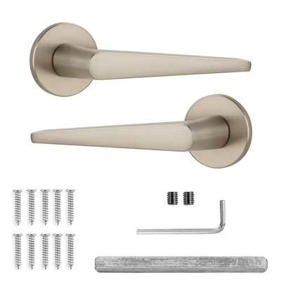 Decoranddecor Luxe Satin Nickel Door Handles - Internal Door Handles for Wooden Doors - Interior Door Handles - Terra Range