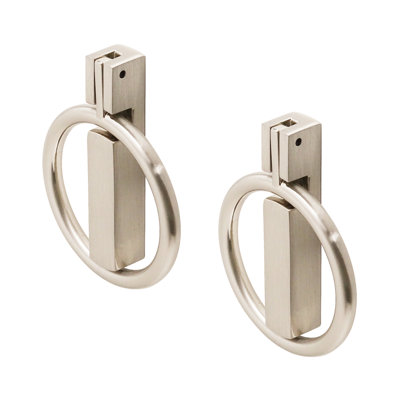DecorAndDecor - MARA Brushed Nickel Designer Round Ring Finger Pull Knob Handles - Pair