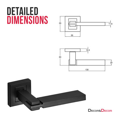DecorAndDecor - Nexus Matt Black Bathroom Door Lever Handles - Bathroom Kit Set