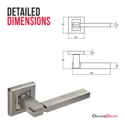 DecorAndDecor - Nexus Satin Nickel Bathroom Door Lever Handles - Bathroom Kit Set