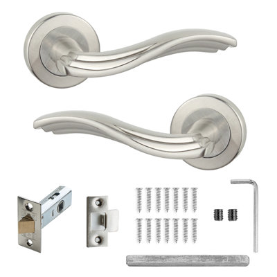 DecorAndDecor - Nickel Door Handle Set - Internal Door Handle Set - Nickel Door Lever Handles Latch Kit - Solace Range