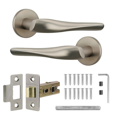 Decoranddecor Nickel Door Handles - Internal Door Handles for Doors - Interior Door Handles With Tubular Latch - Nanda Range