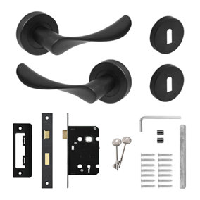 DecorAndDecor - Nimbus Matt Black Privacy Door Lever Handles - Sash Lock Kit Set