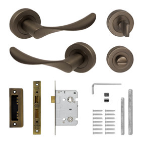 DecorAndDecor - Nimbus Matt Bronze Bathroom Door Lever Handles - Bathroom Kit Set