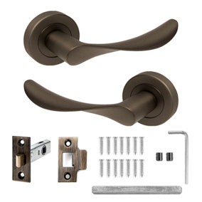 DecorAndDecor - Nimbus Matt Bronze Passage Door Lever Handles - Latch Kit Set