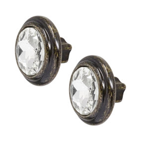 DecorAndDecor - RAYWOOD Round Antique Brass Crystal Diamond Vintage Cabinet Knobs - Pair