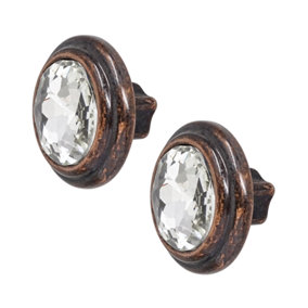 DecorAndDecor - RAYWOOD Round Antique Copper Crystal Diamond Vintage Cabinet Knobs - Pair
