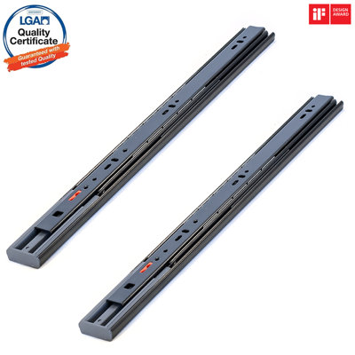 Decoranddecor - Samet 46mm Ball Bearing Soft Close Drawer Runner - Full Extension - 300mm Length - Black - Pair