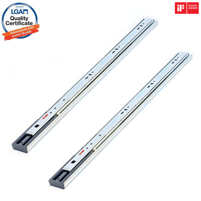 Decoranddecor - Samet 46mm Ball Bearing Soft Close Drawer Runner - Full Extension - 450mm Length - Zinc - Pair