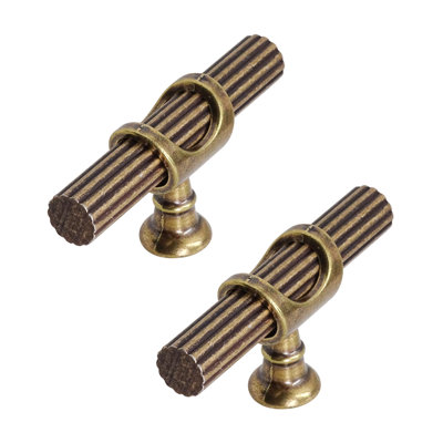 DecorAndDecor - SIENNA Antique Brass Lines T-Bar Kitchen Cabinet Pull Knob Handles - Pair