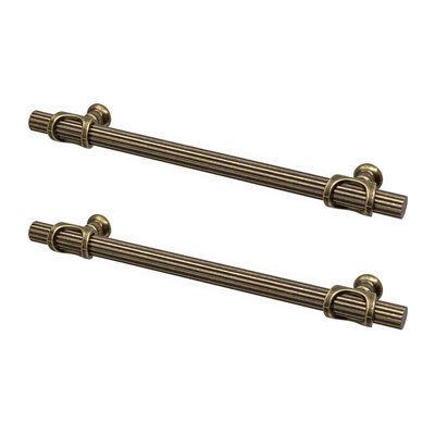 DecorAndDecor - SIENNA Antique Brass Striped T-Bar Kitchen Cabinet Pull Handles - 128mm - Pair
