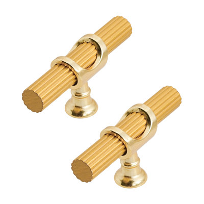 DecorAndDecor - SIENNA Matt Gold Lines T-Bar Kitchen Cabinet Pull Knob Handles - Pair