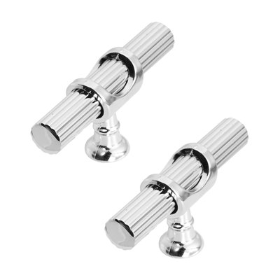 DecorAndDecor - SIENNA Polished Nickel Lines T-Bar Kitchen Cabinet Pull Knob Handles - Pair