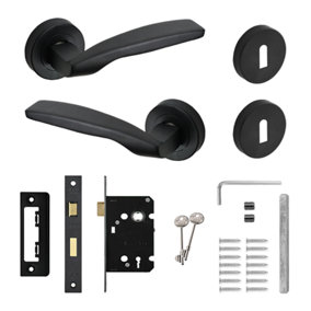 DecorAndDecor - Solitude Matt Black Privacy Door Lever Handles - Sash Lock Kit Set
