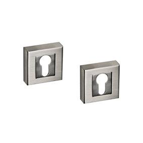 DecorAndDecor - Square Euro Cylinder Keyhole Cover Escutcheon - Satin Nickel