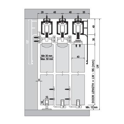 DecorAndDecor Telescopic Sliding Door Track Kit - 80Kg Max Door - 3 Sliding Door + 1 Fixed Door