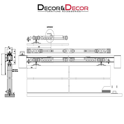 DecorAndDecor Top Hung Sliding Door Gear Kit - 120Kg Max Door Weight - 1200mm Track