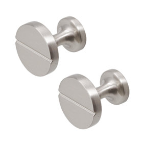 DecorAndDecor - WIMPOLE Brushed Chrome Circular Solid Cabinet Knob Drawer Kitchen Pull Handles - Pair