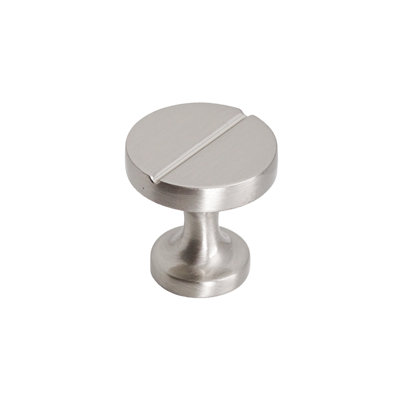 DecorAndDecor - WIMPOLE Brushed Chrome Circular Solid Cabinet Knob Drawer Kitchen Pull Handles - Pair