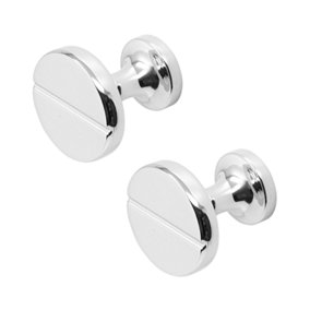 DecorAndDecor - WIMPOLE Polished Nickel Circular Solid Cabinet Knob Drawer Kitchen Pull Handles - Pair