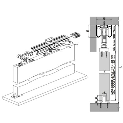 DecorAndDecor X-Slide Top Hung Sliding Door Gear Kit - 80Kg Max Door Weight - 2400mm Track