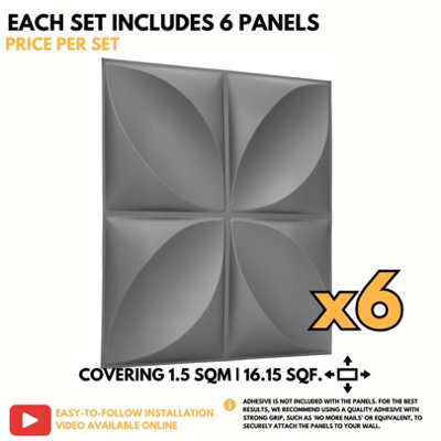 Decorative 3D Wall Panels (50x50cm) Pack of 6 Sheets Cover 16.15ft² (1 ...