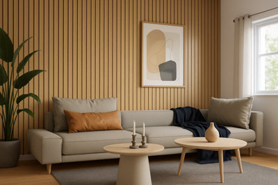Decorative acoustic wooden slat wall panel in Oak 240cm x 60cm wider 10 ...