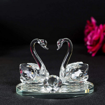 Decorative Crystal Glass Animal Double Swan Model with swarovski crystal elements Giftware Present (set of 1)