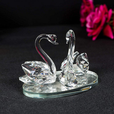 Decorative Crystal Glass Animal Double Swan Model with swarovski crystal elements Giftware Present (set of 1)