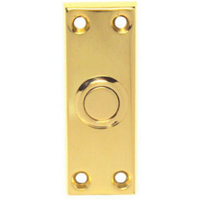 Decorative Door Bell Cover Polished Brass 76 x 25mm Victorian Square Edged
