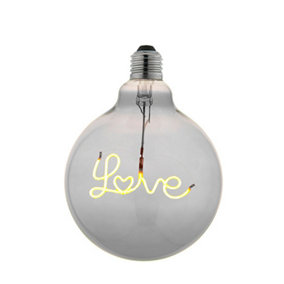 Decorative E27 LED Filament Bulb - LOVE Downwards Facing Lamp - Tinted Glass