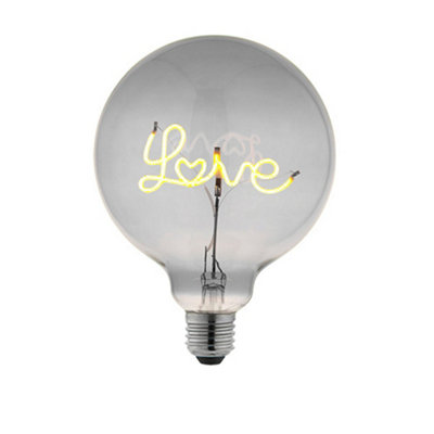 Decorative E27 LED Filament Bulb - LOVE Upwards Facing Lamp - Smoke Tinted Glass