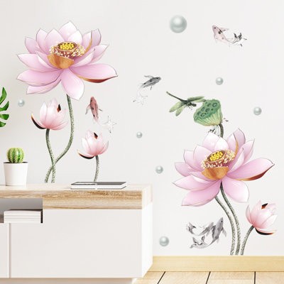 Decorative embossed lotus wall sticker in Chinese style for living room ...