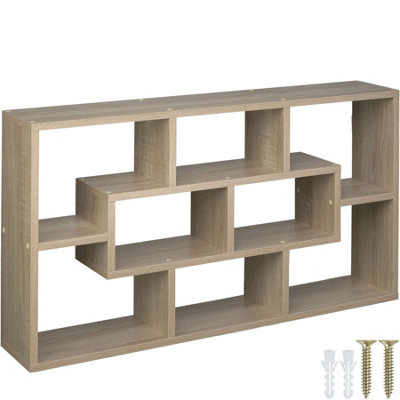 Decorative floating shelf with 8 compartments - Wood light, oak Sonoma