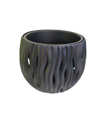 DECORATIVE FLOWERPOT, WITH AN INSERT, MODERN DESIGN, SANDY BOWL - 18CM - ANTRACITE