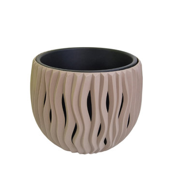 DECORATIVE FLOWERPOT, WITH AN INSERT, MODERN DESIGN, SANDY BOWL - 18CM - MOCCA