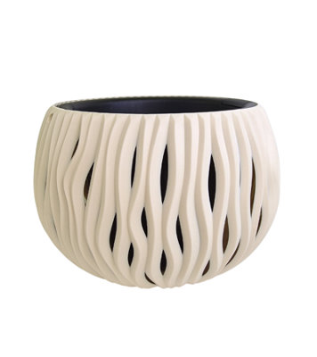 DECORATIVE FLOWERPOT, WITH AN INSERT, MODERN DESIGN, SANDY BOWL - 24CM - CREAM