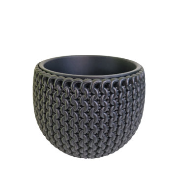 DECORATIVE FLOWERPOT WITH INSERT. WICKERWORK IMITATION - 18CM -ANTRACITE - SPLOFY BOWL