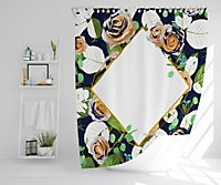 Decorative Flowers On Navy Background (Shower Curtain) / Default Title