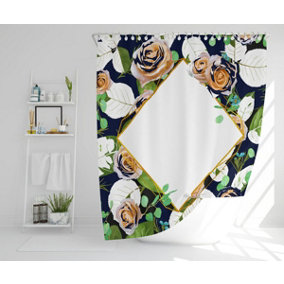 Decorative Flowers On Navy Background (Shower Curtain) / Default Title