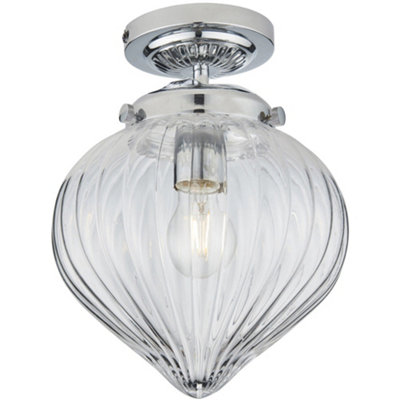 Decorative Flush Bathroom Ceiling Light Fitting - Clear Ribbed Glass ...