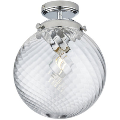 Decorative Flush Bathroom Ceiling Light Fitting - Clear Spiral Glass ...