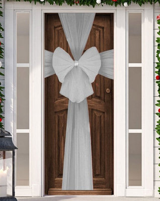 Decorative Grey Christmas Door Bow Large Decorative Entrance Door Bow