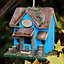 Decorative Hanging Bird House Garden Lodge Birdbox Blue Bird Nesting Box with Moss Details