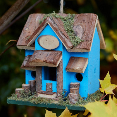 Decorative Hanging Bird House Garden Lodge Birdbox Blue Bird Nesting ...